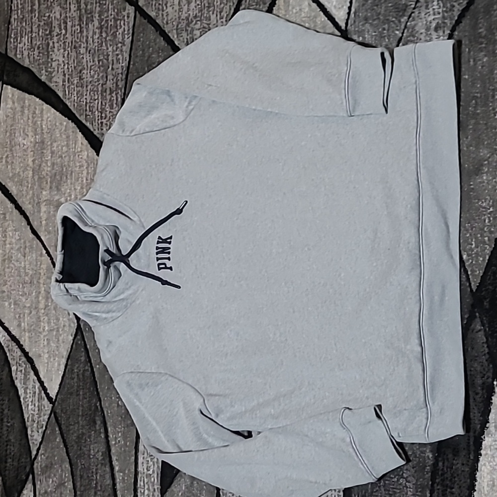 VS PINK 2019 SHERPA LINED COWL-NECK EMBROIDERED LOGO SWEATSHIRT